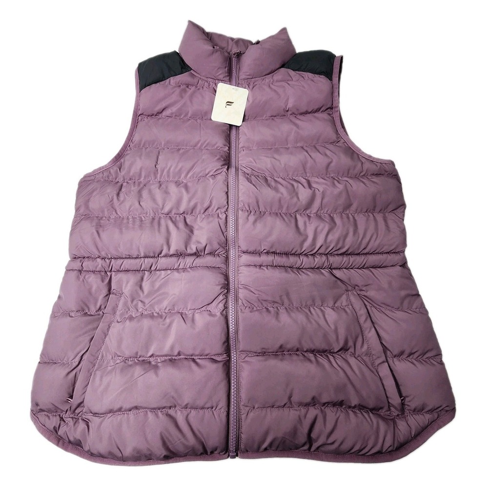 Fabletics Essential Puffer Vest Womens Size Large Plum Purple Blend Pockets